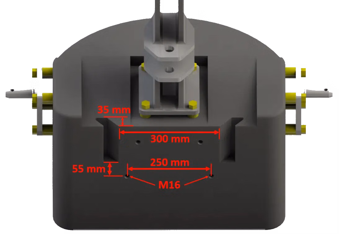 Front weight dimensions for the Connect bumper in mm